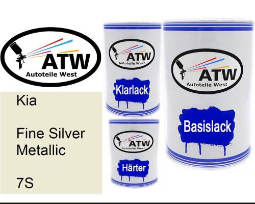Kia, Fine Silver Metallic, 7S: 500ml Lackdose + 500ml Klarlack + 250ml Härter - Set, von ATW Autoteile West.